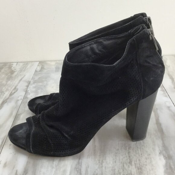 Vince Camuto Peep Toe Perforated Black Suede Booties 39.5 - Picture 1 of 9